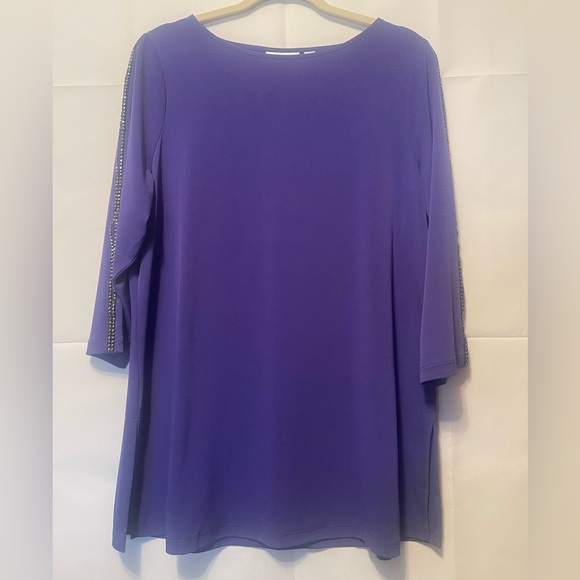 SUSAN GRAVER , Purple Women's Top with Embellished Sleeves - Picture 3 of 6